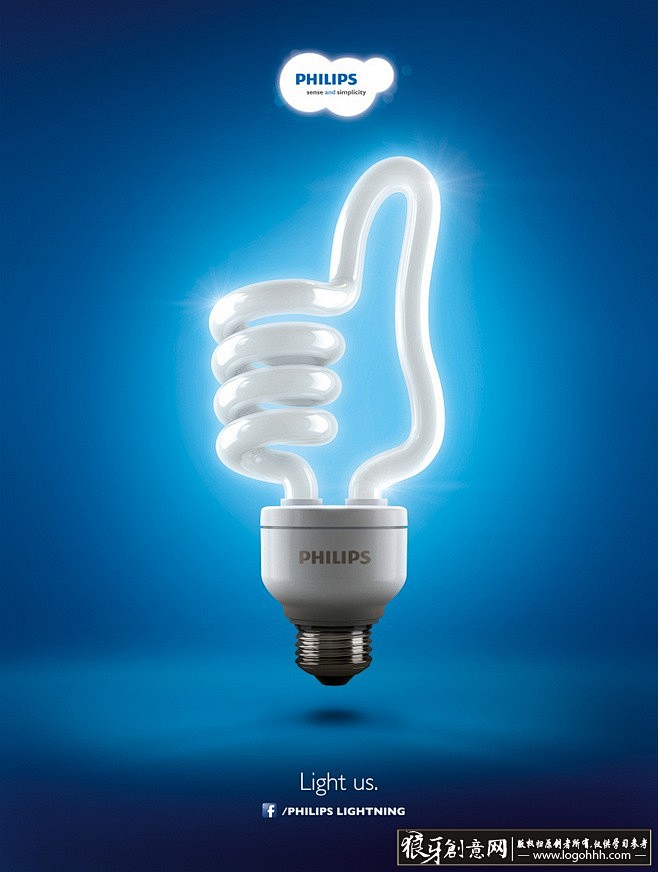 海報靈感 大拇指節能燈泡創意海報設計 藍色科技背景元素l.